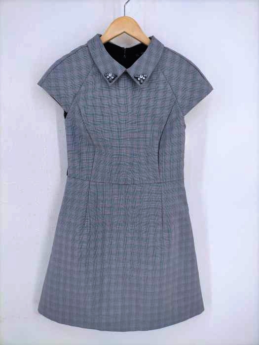 ZARA BASIC(ザラベーシック) チェック柄 襟ビジューワンピース レディース import:L import:L