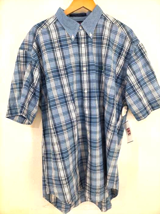 TOMMY HILFIGER(トミーヒルフィガー) 90S チェック×シャンブレー クレリック半袖シャツ メンズ import:L import:L
