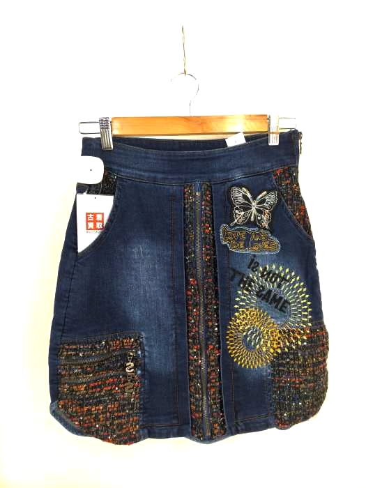 DESIGUAL(デシグアル) フロントジップデザイン刺繍デニムスカート レディース JPN:36 JPN:36