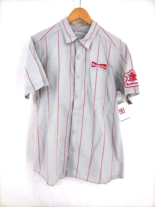Budweiser(バドワイザー) ワッペン付きストライプ柄半袖シャツ メンズ import：L import：L
