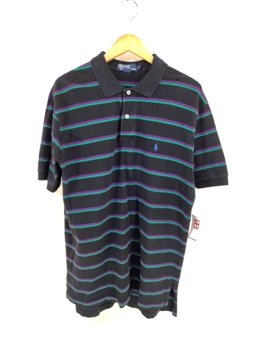 Polo by RALPH LAUREN(ポロバイラルフローレン) 90S ポニー刺繍ボーダー半袖ポロシャツ メンズ import：L import：L
