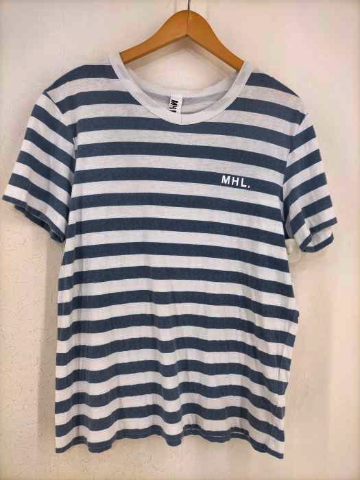 MHL.(エムエイチエル) ロゴプリント ボーダーVネックTEE レディース JPN：M JPN：M