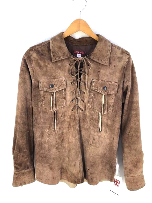 USED古着  （ユーズドフルギ） レースデザインラムレザーシャツ レディース アウター ジャケット