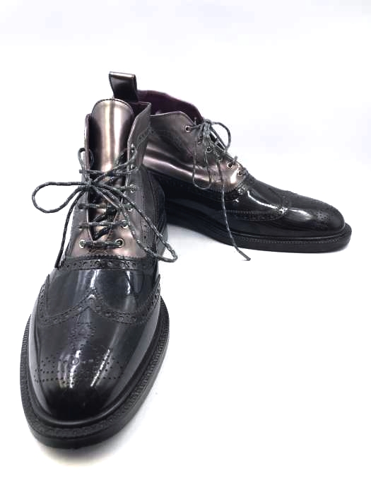 Vivienne Westwood(ヴィヴィアンウエストウッド) Plastic Brogue Boot Black And Metallic パテントレザーブローグブーツ メンズ EUR：43 EUR：43
