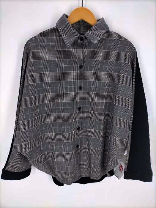 antiqua patterntorso（アンティカ パターントルソ） 異素材切替 バルーンシルエットシャツ レディース トップス カジュアルシャツ