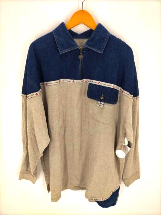 USED古着(ユーズドフルギ) OLD KNOCKOUT USA製 デニム切替 リネンハーフジップ プルオーバー メンズ import:L import:L