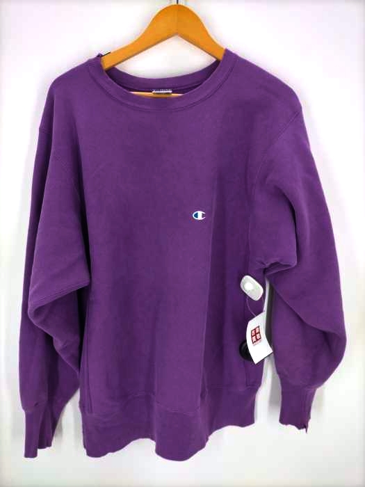 Champion(チャンピオン) 90S USA製 刺繍タグ REVERSE WEAVE 青目刺繍 パープルボディ クルーネックスウェット メンズ import：L import：L