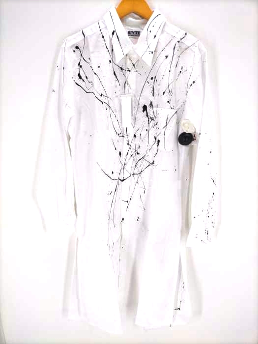 S'YTE（サイト） 21SS 100/2 Broad Splash Paint Processing White Long Shirt ペンキ加工ロングシャツ メンズ トップス カジュアルシャツ