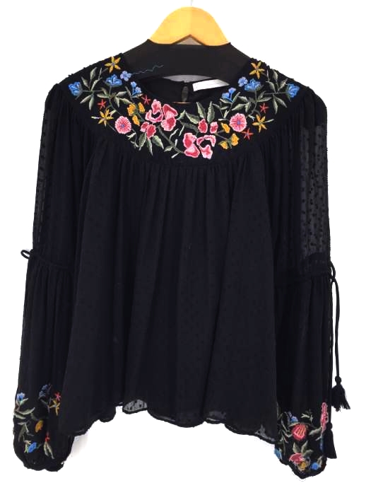 ZARA Trafaluc collection（ザラトラファルクコレクション） 花柄刺繍シアーブラウス レディース トップス シャツ・ブラウス