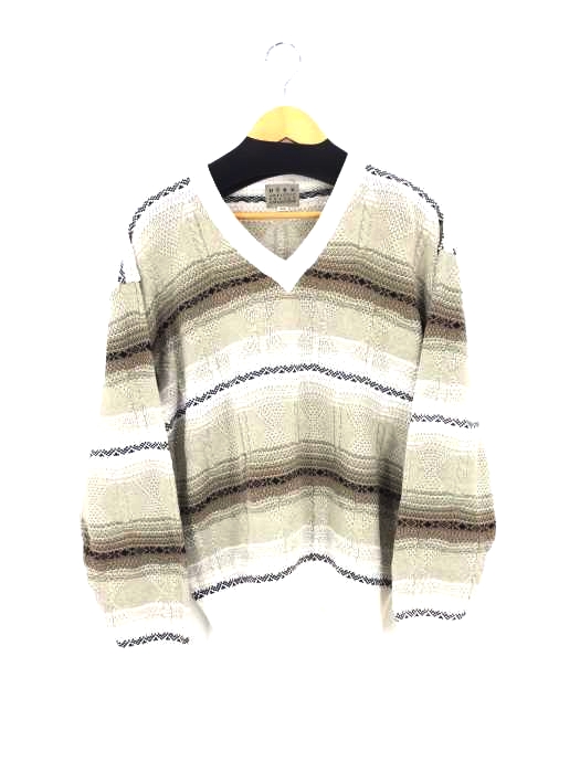 USED古着(ユーズドフルギ) DURA ARTISTIC TRICOT COLLECTION Vネック総柄ニット メンズ トップス ニット・セーター