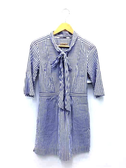 BURBERRY(バーバリー) 現行タグ フロントリボンフレアスリーブ ストライプシャツワンピース レディース JPN：38 JPN：38