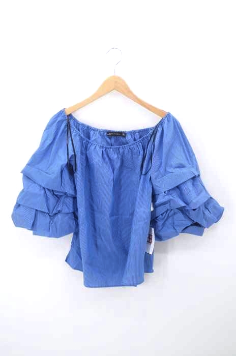 ZARA WOMAN(ザラ ウーマン) フリルスリーブ ストライプ柄 ブラウス レディース import：M import：M