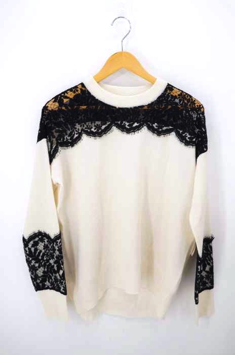 AEVES（アエヴェス） レース切替カシミヤ混ニット FRENCH LACE KNIT LANA TOPS レディース トップス ニット・セーター