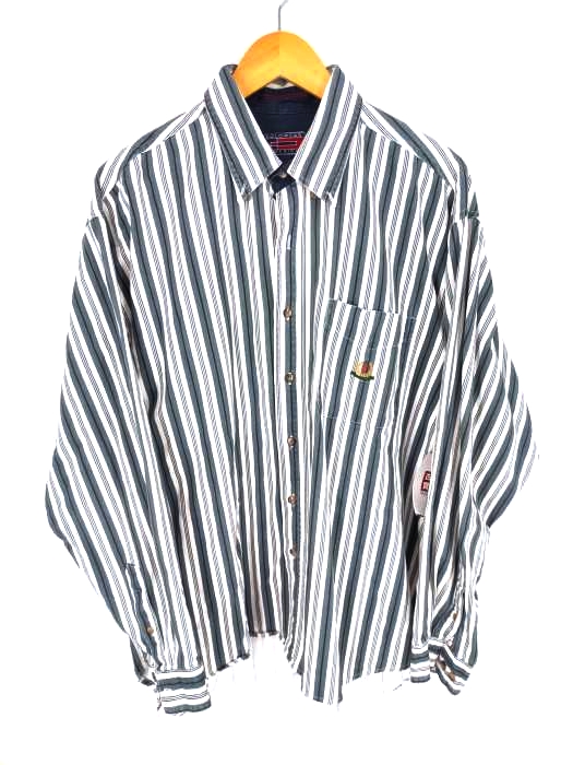 USED古着（ユーズドフルギ） 90s COLOWEAR AMERICA  胸ロゴ刺繍ボタンダウンストライプシャツ メンズ トップス カジュアルシャツ