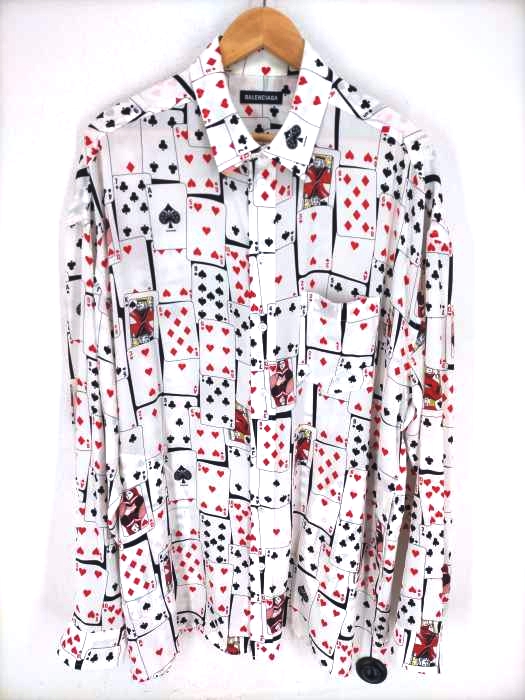 BALENCIAGA（バレンシアガ） 18SS Card Print shirt 18ss シルク100％ メンズ トップス カジュアルシャツ