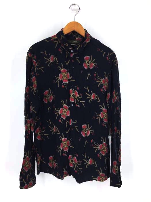 ZARA MAN（ザラマン） RELAXED FIT 総柄 レーヨン L/S シャツ メンズ トップス カジュアルシャツ