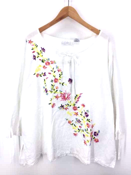 USED古着(ユーズドフルギ) ALLISON WOODS リネン混刺繍カットソー レディース トップス シャツ・ブラウス
