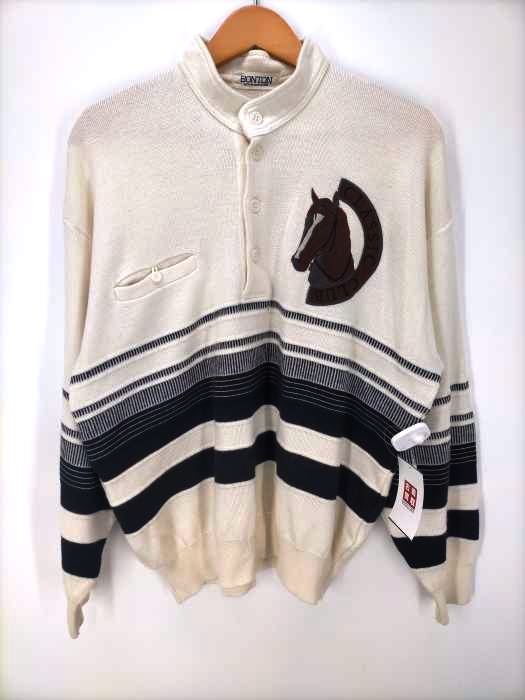 BONTON(フルギ) CLASSIC CLUB 刺しゅう ハーフボタンニット メンズ import：L import：L